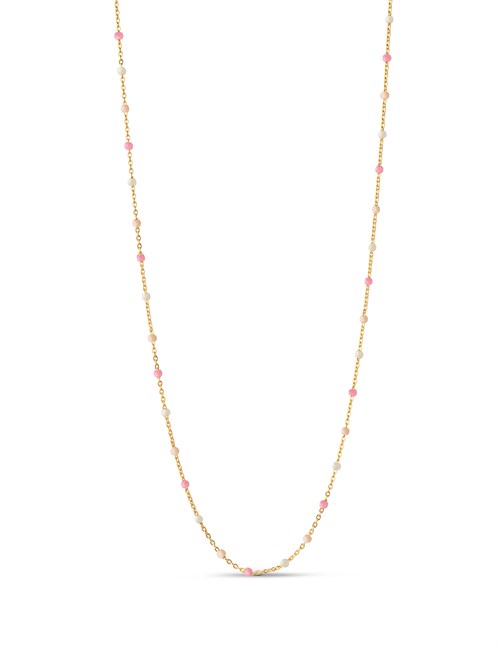 Enamel Lola Halskæde, Tropical, lyserød + hvid emalje, 38+2+2cm